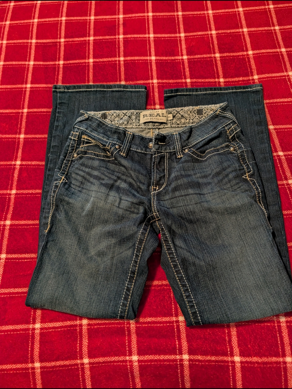 Ariat Dark Blue Bootcut Jeans with Contrast Stitching - Picture 2 of 8